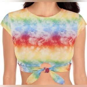 Salt & Cove Rainbow Tie Dye Bikini Top Women XXL Crop Swimwear
